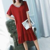 ica/アイカ ica テロ感のある薄手のストレッチレーヨン素 ゆったりシルエット ラメ入りのVネック 半袖カットソーロングワンピースTシャツワンピース マタニティ パ/507143929