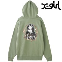 X-girl/エックスガール X－girl X－girl FACE AND STARS SWEAT HOODIE OLIVE [105244012013 FW24WINTER/507520913