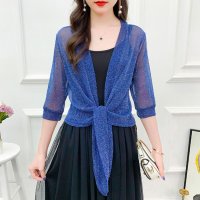 REAL STYLE/リアルスタイル REAL STYLE カーディガン レディース 薄手 7分袖 ラメ シアー 羽織り 前結び おしゃれ 透け感 短め 涼しい 冷房対策 重ね着 軽/506886783