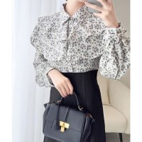 Classical Elf/クラシカルエルフ Classical Elf 【mily bilet】クラシカルで華やか。小花柄リボンタイ使いドッキングワンピース/507531182