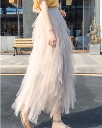 Lily of Valley/リリーオブバリー Lily of Valley フリル チュール ロングスカート フレア ウエストゴム 上品 カジュアル 大人可愛い レディース/507017702