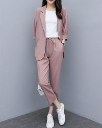 Lily of Valley/リリーオブバリー Lily of Valley ジャケット パンツ セットアップ ツーピース 七分袖 上品 オフィスカジュアル 無地 レディース/507017822