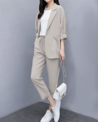 Lily of Valley/リリーオブバリー Lily of Valley ジャケット パンツ セットアップ ツーピース 七分袖 上品 オフィスカジュアル 無地 レディース/507017822