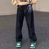 At Marvelous/アットマーベラス At Marvelous デニムパンツ ワイドパンツ ストリート ボーン スケルトン 骸骨 メンズ 韓国ファッション ヒップホップ シンプル /507531625