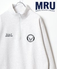 MRU/エムアールユー MRU 裏起毛 カレッジ/ミリタリー/ストリートデザイン刺繍 スウェット ハーフジップ トレーナー レディース メンズ/507531648