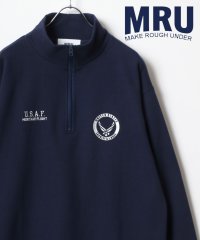 MRU/エムアールユー MRU 裏起毛 カレッジ/ミリタリー/ストリートデザイン刺繍 スウェット ハーフジップ トレーナー レディース メンズ/507531648