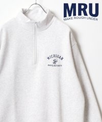 MRU/エムアールユー MRU 裏起毛 カレッジ/ミリタリー/ストリートデザイン刺繍 スウェット ハーフジップ トレーナー レディース メンズ/507531648