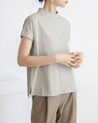 Lily of Valley/リリーオブバリー Lily of Valley モックネック フレンチスリーブ Tシャツ カットソー 無地 上品 清楚 カジュアル 春 夏/507017630