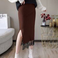ica/アイカ ica ミモレ丈 リブニット 裾レース＆スリットデザイン タイトニットスカート/507143616