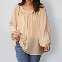 ica/アイカ ica 薄手のシフォン バックリボン ゆったりギャザー バルーン袖 スモックブラウス/507144036
