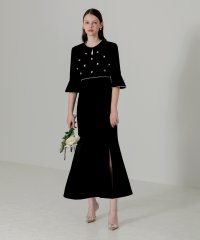 Leja/レジャ Leja ヴィンテージビジューパールボタン付きベロア風スリットマーメイドシルエットワンピースドレス結婚式 パーティードレス 美脚効果 20代 30代 4/507152525
