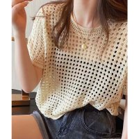 Girly Doll/ガーリードール Girly Doll ヘルシーな肌見せ。クロシェニット半袖トップス サマーニット/507156007