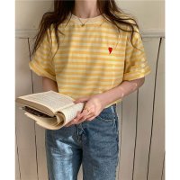 Girly Doll/ガーリードール Girly Doll ハートのロゴがポイント。クルーネックカラーボーダーTシャツ/507156150