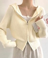 RIFF/リフ Riff ジップアップニットパーカー セーター ダブルジップ フーディー カーディガン プルオーバー トップス 長袖 無地/507531338