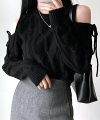 RIFF/リフ Riff オープンショルダーリボンケーブルニット オフショル セーター ケーブル編みニット Tシャツ カットソー プルオーバー トップス 長袖 無地/507531340