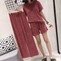 shoppinggo/ショッピングゴー shoppinggo パジャマ ルームウェア3点セット レディース 半袖 Tシャツ 上下セット 部屋着 寝巻き 長ズボン ショートパンツ 韓国/507545400