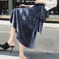 shoppinggo/ショッピングゴー shoppinggo フレアスカート 3重ケーキスカート ベルベット ベロアスカートマキシスカートフリル/507123695