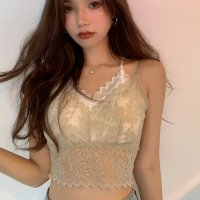 shoppinggo/ショッピングゴー shoppinggo 総レースキャミソール Vネック カップ付き キャミ おしゃれ パッド付き バッククロス 重ね 可愛い キャミソール セク/507124265