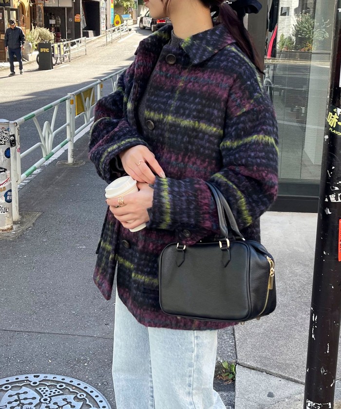 fready emue シャギーチェックステンカラーコート シャギーチェックステンカラーコート（4-0021-6-28-002）｜fredy