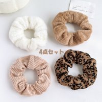 shoppinggo/ショッピングゴー shoppinggo ヘアゴム シュシュ 4本セット フワフワ フェイクファー ふわふわ お団子 髪飾り こども ホワイト おしゃれ 可愛い /507545389