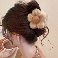 shoppinggo/ショッピングゴー shoppinggo ヘアクリップ 花 ファー モコモコ バンスクリップ 韓国 ボア バレッタ 秋 冬 レディース クロス ボリューム 大きめ/507545394