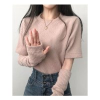 VIVIDLADY/ビビッドレディ VIVIDLADY トップス+手袋アームウォーマーセット 秋冬 半袖 リブニット アームウォーマー セット (スカイブルー)/507159925