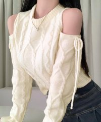 RIFF/リフ Riff オープンショルダーリボンケーブルニット オフショル セーター ケーブル編みニット Tシャツ カットソー プルオーバー トップス 長袖 無地/507531340