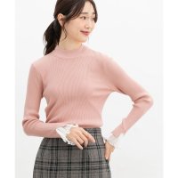 Honeys/ハニーズ Honeys 袖口異素材ニット トップス ニット セーター 長袖 切替 異素材 シフォン リブ ハイネック メロー 無地 レディース/507531957