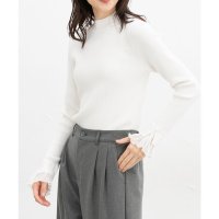 Honeys/ハニーズ Honeys 袖口異素材ニット トップス ニット セーター 長袖 切替 異素材 シフォン リブ ハイネック メロー 無地 レディース/507531957