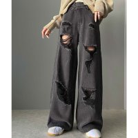 Classical Elf/クラシカルエルフ Classical Elf 《Javaジャバコラボ》アシメトリーウエストデザインクラッシュ加工ダメージワイドデニムパンツ/507549188