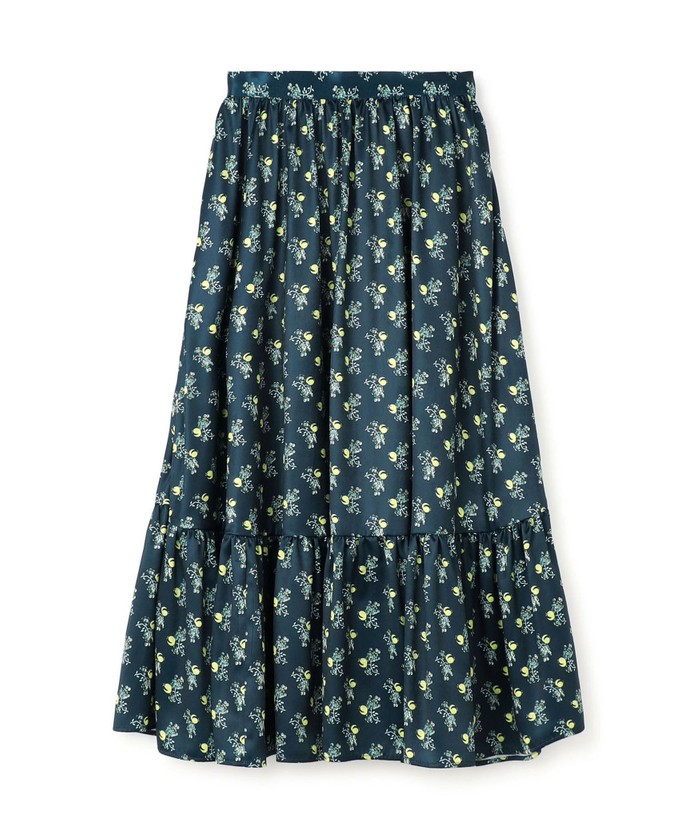 【SOULEIADO】ポリエステルシフォンシャーリングスカート36 セール 40%OFF】ポリエステルサテンプリント ティアードマキシ