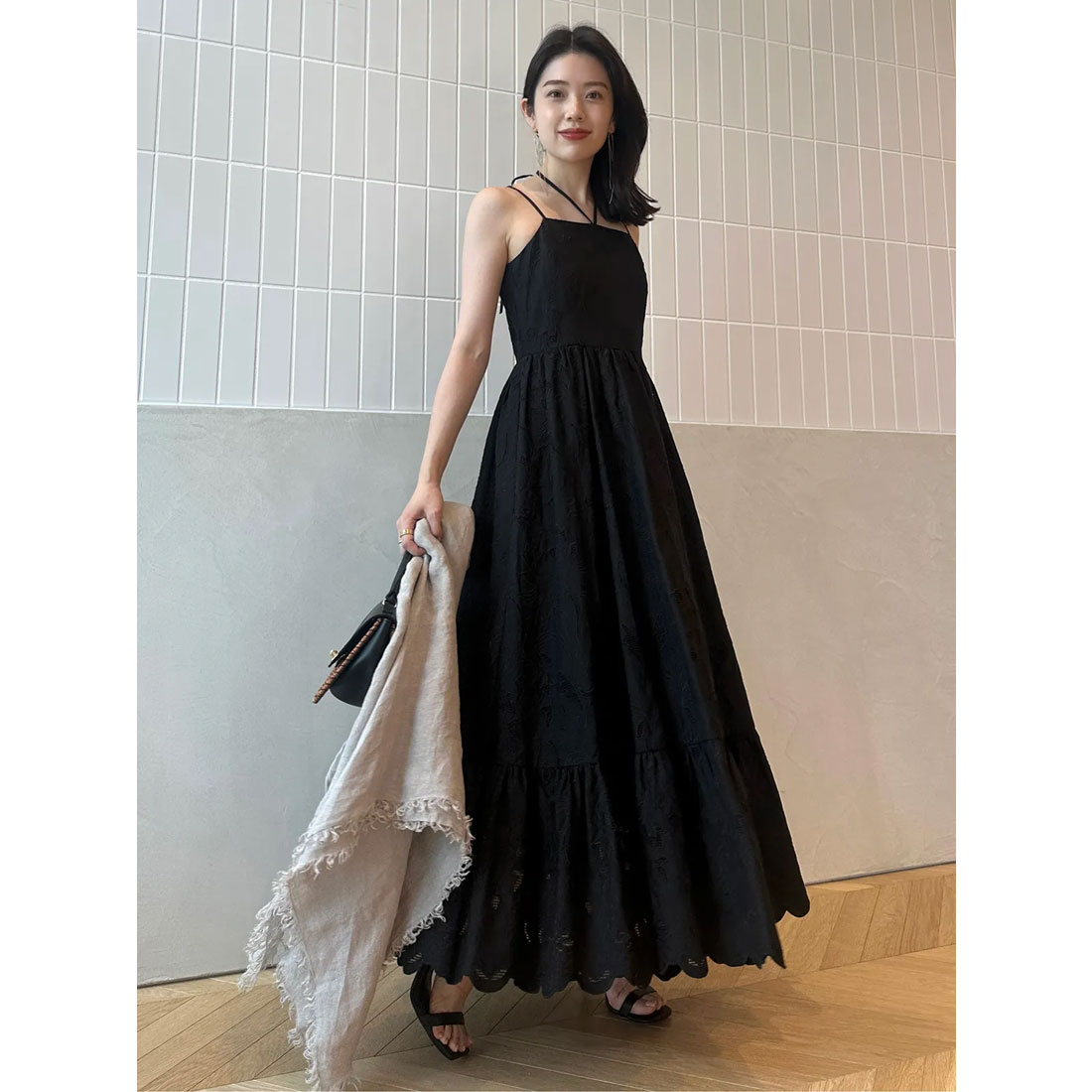 細見えスリットが魅力的♪【CHANEL】コットンベールワンピース SETTAN/セッタン】オフショル/フラワーレース/ リボン/ フリル