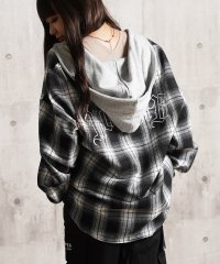 1111clothing/ワンフォークロージング 1111clothing フード付き チェックオーバーシャツ/507585843