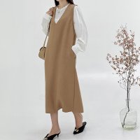 Amulet/アミュレット Amulet Vネックジャンパースカート 10代 20代 30代 韓国ファッション カジュアル お出かけ 春 夏 冬 おしゃれ シンプル 黒 レイ/507586233