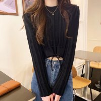 Dewlily/デューリリー Dewlily 裾リボンクロップドニット 10代 20代 30代 韓国ファッション 可愛い 大人 シンプル ウエストマーク 白 黒 秋 冬 カジュ/507586237