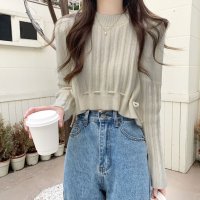 Dewlily/デューリリー Dewlily 裾リボンクロップドニット 10代 20代 30代 韓国ファッション 可愛い 大人 シンプル ウエストマーク 白 黒 秋 冬 カジュ/507586237