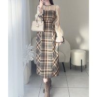 Classical Elf/クラシカルエルフ Classical Elf 【mily bilet】上品でフェミニン。シャイニーシアードッキングIラインチェックワンピース/507586317