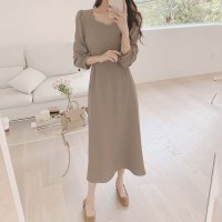 Amulet/アミュレット Amulet ハートネックワンピース 10代 20代 30代 韓国ファッション デート シンプル 女子会 可愛い 大人 シンプル ウエストマーク /507586234