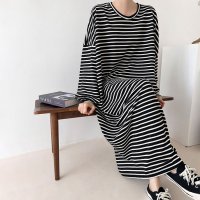 REAL STYLE/リアルスタイル REAL STYLE ワンピース レディース 長袖 秋 冬 ボーダー柄 ロング マキシ 薄手 大きいサイズ 大きめ おしゃれ ゆったり 体型カバ/507587455