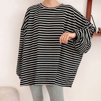 REAL STYLE/リアルスタイル REAL STYLE カットソー レディース トップス ボーダー 薄手 長袖 秋 冬 ロンT Tシャツ 大きいサイズ カジュアル ゆったり 体型/507587472