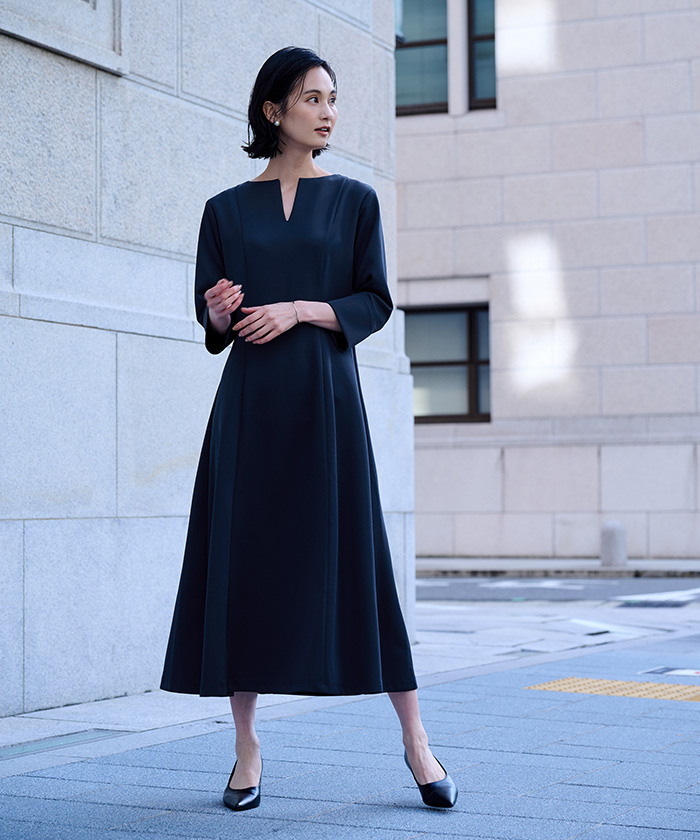 VERMEIL par IENA ウエストシェイプワンピース 40 ネイビー
