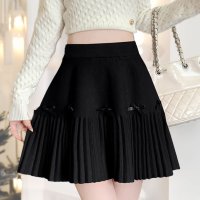 ica/アイカ ica ミニスカート ショートスカート ニットスカート フレアスカート プリーツスカート ショート丈 暖かい 厚手 ニット リボン Aライン ハイウエス/507605388