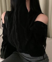 VIVIDLADY/ビビッドレディ VIVIDLADY 肩開きリボンニット レディース 秋 冬 肩出しニット 肩開きトップス バレエコア 長袖 ニット 秋冬 肩開きニット バレエコ/507613942
