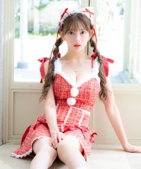 Tika/ティカ Tika サンタコス 2点set ツイードリボンウエストカットフレアスカートガーリーツイン猫アニマルサンタコスプレドレス【返品不可商品】/507619071