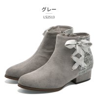 TSURUYA/ツルヤ TSURUYA ラブリースマイル ブーツ キッズ コンビサイドレースアップブーツ LS2513 Lovely smile ツイード リボン バイカラー /507619370