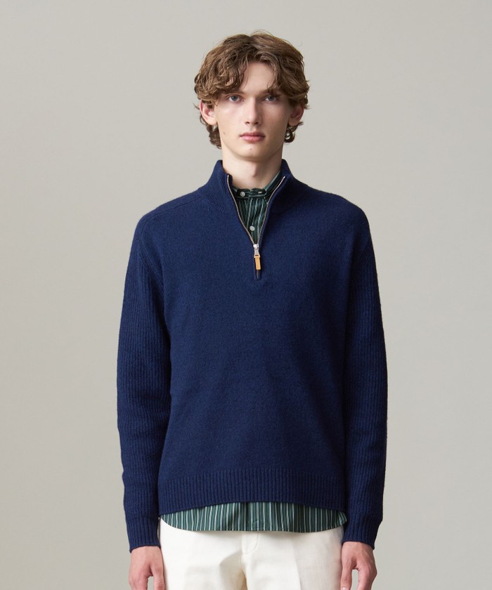 セール 20%OFF】【Cash Lamb's Wool】ハーフジップニット