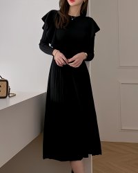 Lily of Valley/リリーオブバリー Lily of Valley リブ 切替 フリル ニット ワンピース カジュアル 上品 きれいめ フレア プリーツ/507017545