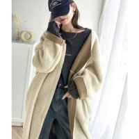 Classical Elf/クラシカルエルフ Classical Elf これ一枚で暖かい×大人の抜け感。表ボア×裏フリースダブルフェイス配色ノーカラーコート/507625849
