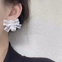 shoppinggo/ショッピングゴー shoppinggo パールピアス リボン レース 人気アクセサリー かわいい 大人 卒園 卒業 フォーマル 結婚式 パーティーピアス キラキ/507628405