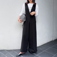 REAL STYLE/リアルスタイル REAL STYLE サロペット レディース オーバーオール つなぎ エンボス 深Vネック 速乾 体型カバー ワイドパンツ 夏 秋 ゆったり 楽/506886913
